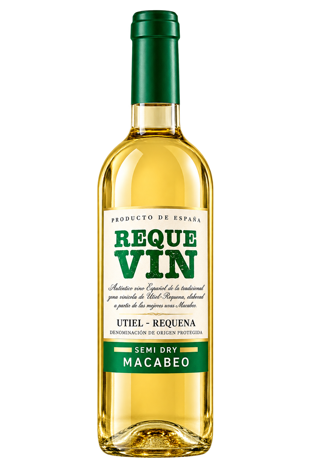Reque Vin Macabeo Semi Dry – pudel läbipaistval taustal